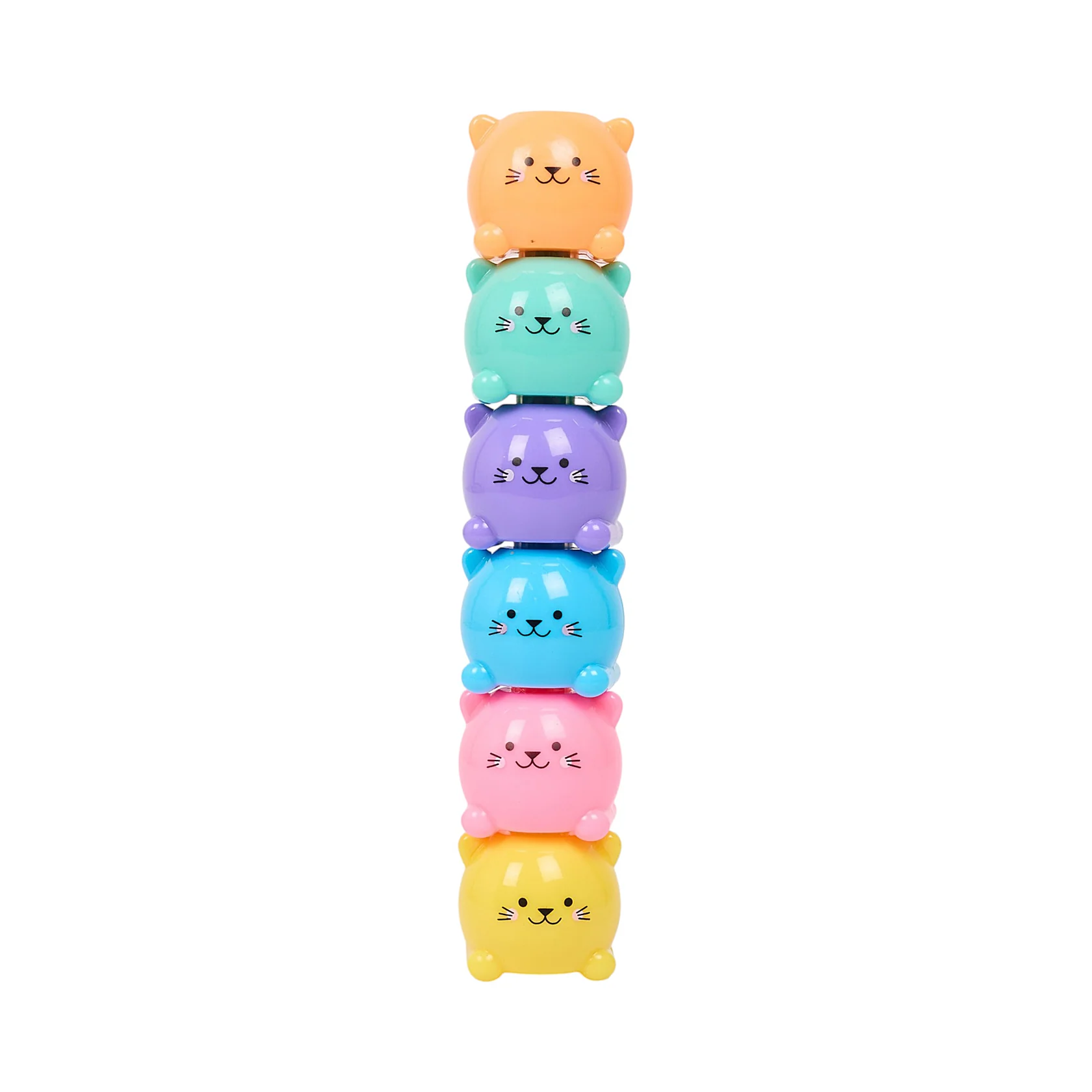 Set 6 mini evidenziatori colorati impilabili a forma di gatto