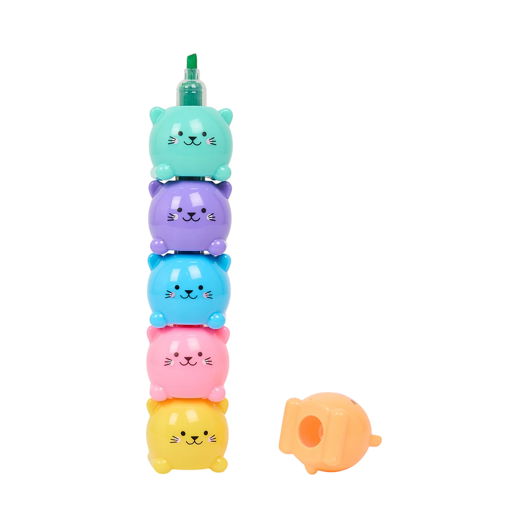 Set 6 mini evidenziatori colorati impilabili a forma di gatto