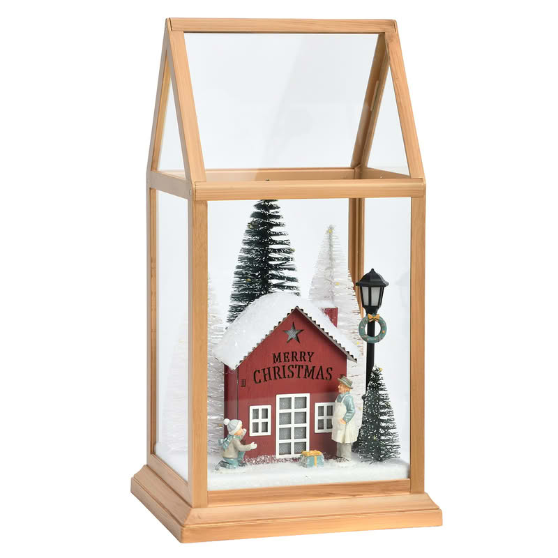 Paesaggio di Natale con luce led contenuto in una teca, perfetto come decoro originale di Natale