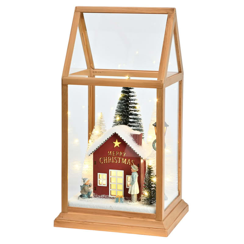 Paesaggio di Natale con luce led contenuto in una teca, perfetto come decoro originale di Natale