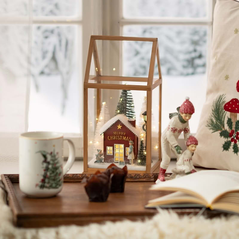 Paesaggio di Natale con luce led contenuto in una teca, perfetto come decoro originale di Natale