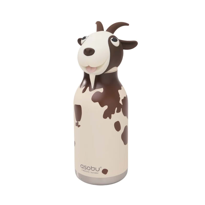 Borraccia termica a forma di capra con cannuccia removibile e scovolino incluso, finitura soft touch, capacità 470 ml