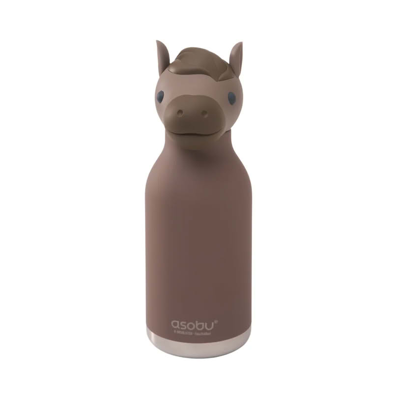 Borraccia termica a forma di cavallo con cannuccia removibile e scovolino incluso, finitura soft touch, capacità 470 ml