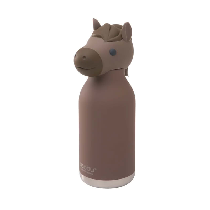 Borraccia termica a forma di cavallo con cannuccia removibile e scovolino incluso, finitura soft touch, capacità 470 ml