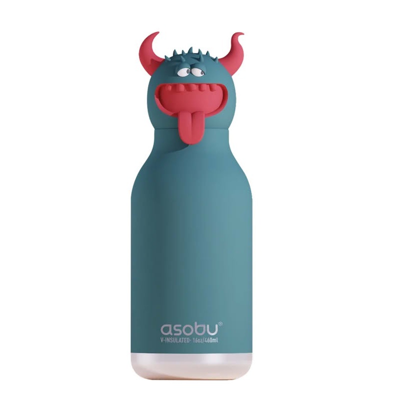 Borraccia termica in acciaio a forma di mostro con cannuccia removibile e scovolino incluso, finitura soft touch, capacità 470 ml