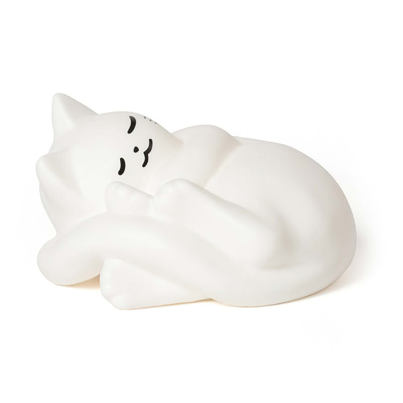 Lampada a forma di gatto bianco in porcellana con luce calda, funziona con 2 pile AA