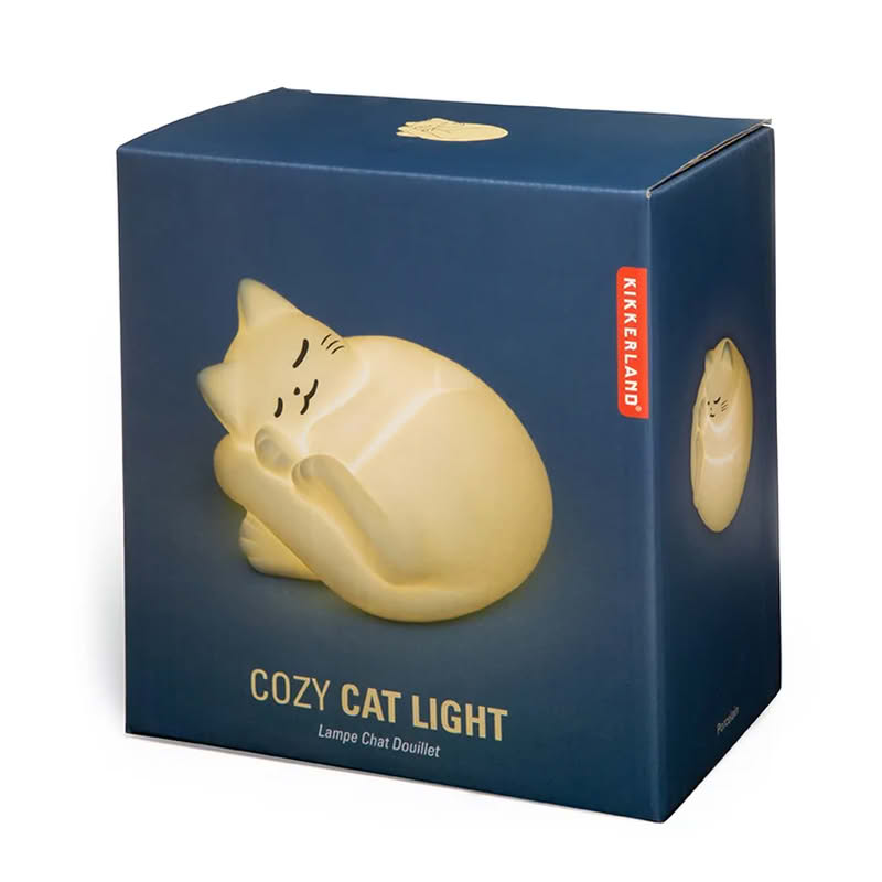 Lampada a forma di gatto bianco in porcellana con luce calda, funziona con 2 pile AA