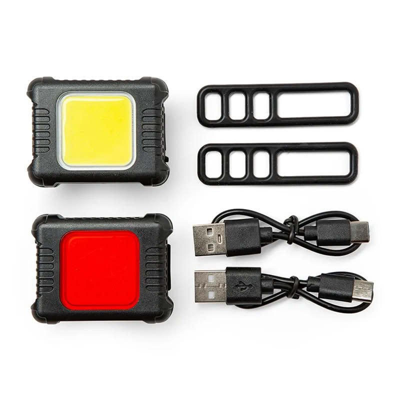 Set 2 luci per bicicletta ricaricabili con 2 cavi USB-C e 2 cinturini, le luci hanno 3 modalità di luce, perfetto come regalo per ciclisti