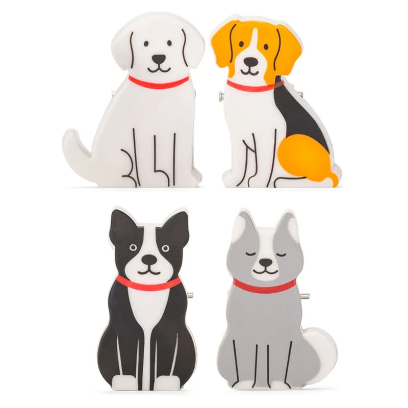 Set 4 mollette chiudipacco a forma di cani diversi tra loro