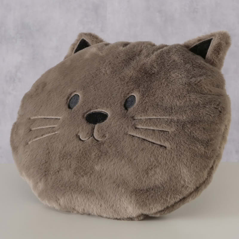 Cuscino morbido a forma di muso di gatto grigio scuro