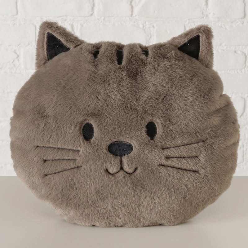 Cuscino morbido a forma di muso di gatto grigio scuro