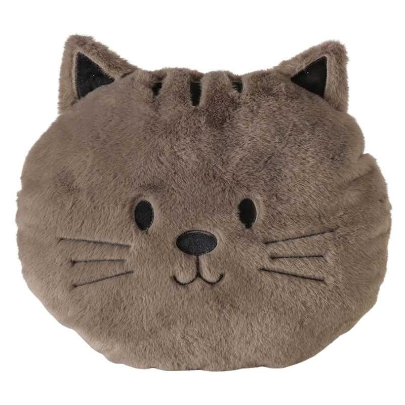 Cuscino morbido a forma di muso di gatto grigio scuro