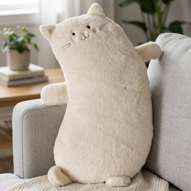 Cuscino morbido a forma di gatto bianco alto 58 cm