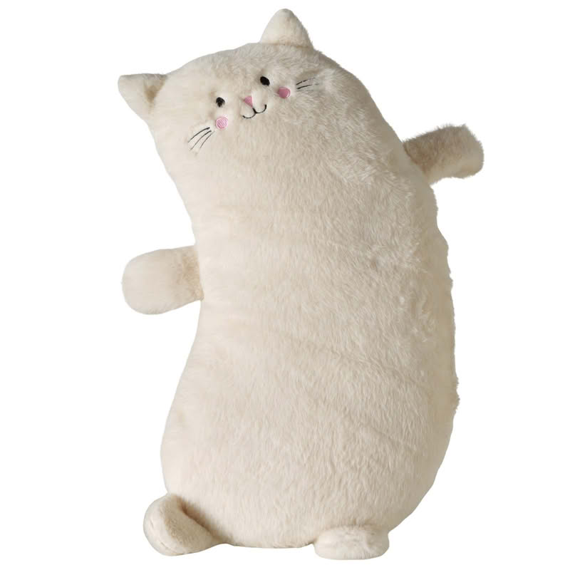 Cuscino morbido a forma di gatto bianco alto 58 cm
