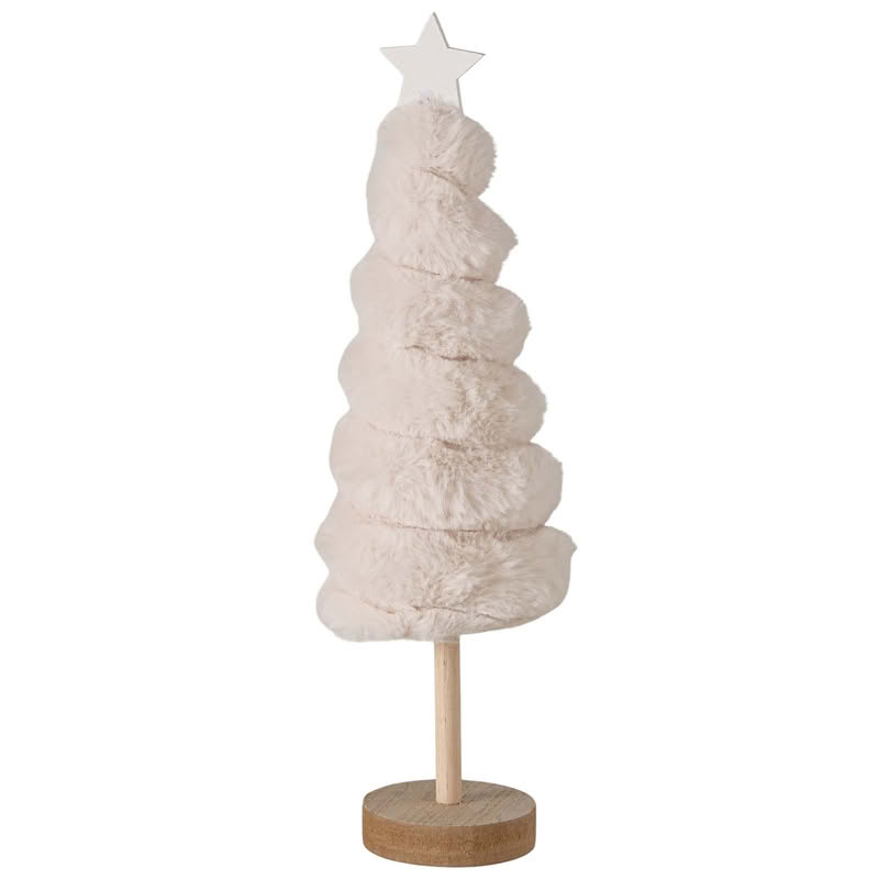 Albero di Natale in pelo bianco o beige con base in legno, alto 30.5 cm