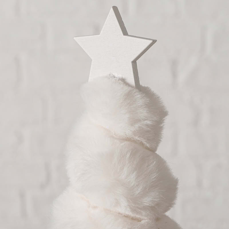 Albero di Natale in pelo bianco o beige con base in legno, alto 30.5 cm
