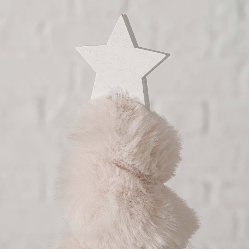 Albero di Natale in pelo bianco o beige con base in legno, alto 30.5 cm