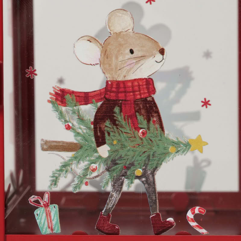 Lanterna di Natale rossa decorata con topini in 2 varianti assortite, perfetta per candele o luci natalizie