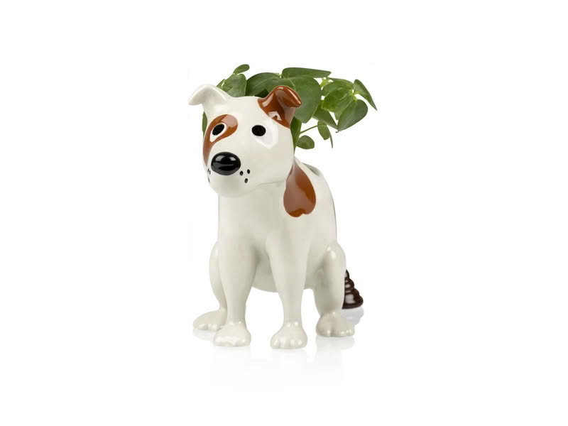 Vaso a forma di cane che fa la cacca realizzato in ceramica
