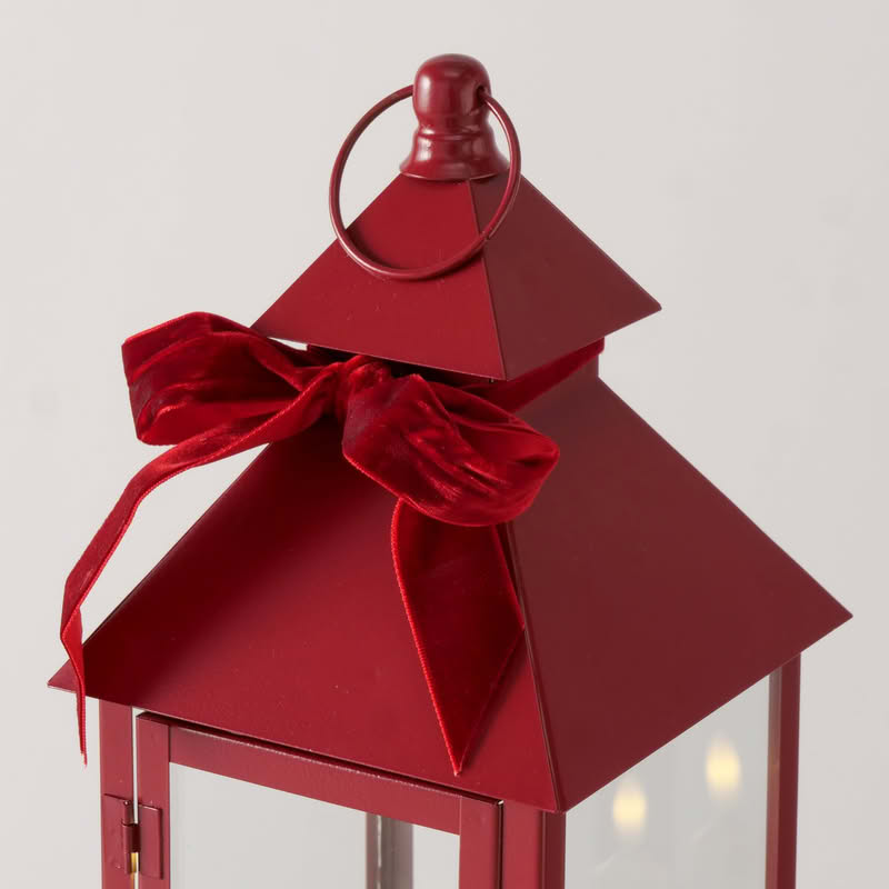 Lanterna di Natale rossa con 3 candele led, agrifoglio e fiocco, perfetta come decorazione completa di Natale