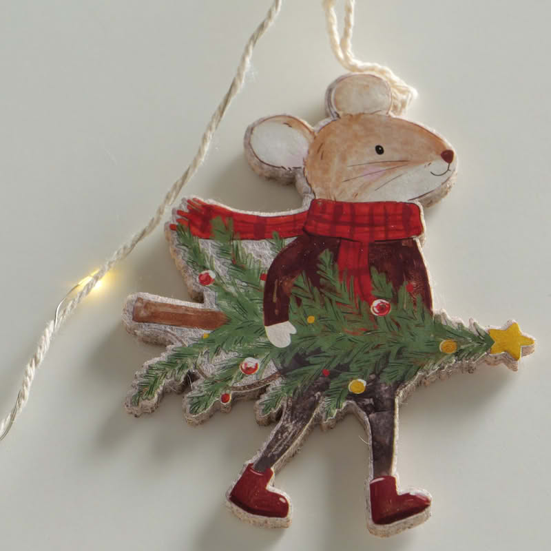 Luci di Natale da 180 cm con figure di topini e pacchi regalo, funzionamento a batteria