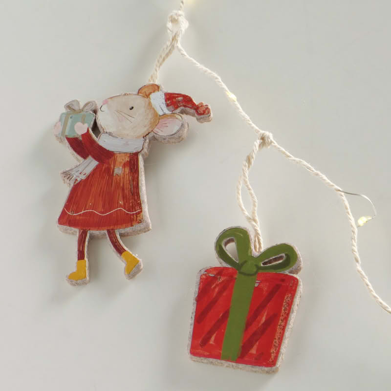 Luci di Natale da 180 cm con figure di topini e pacchi regalo, funzionamento a batteria