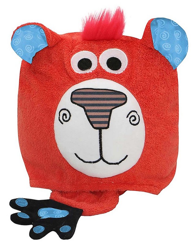 Accappatoio rosso con cappuccio per bambini a forma di orso