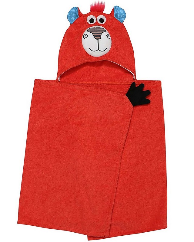 Accappatoio rosso con cappuccio per bambini a forma di orso